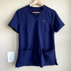 Jaanuu short sleeved navy blue scrubs top women's small front pockets v-neck‎ thumbnail 1