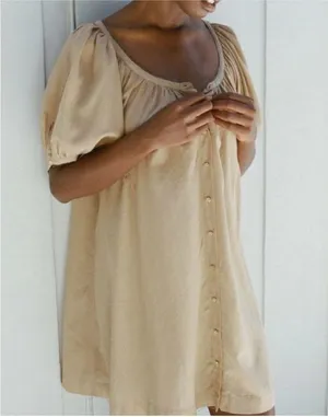 DÔEN Josette Gathered Organic Cotton-blend Voile Mini Dress (driftwood) thumbnail 3