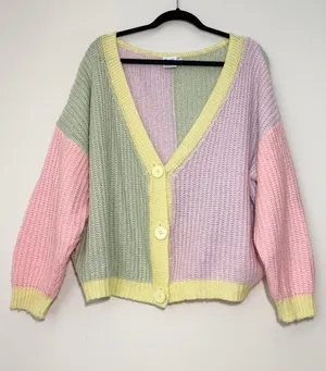 Princess Polly Naomi Cardigan Colorblock Sweater Colorful M/L thumbnail 1