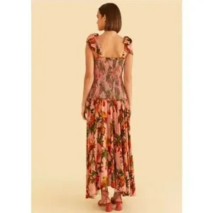 FARM RIO Mango Trees Smocked Bodice Midi Dress in Mango Trees Pink Size Small thumbnail 2