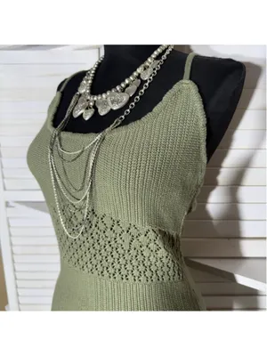 Y2K mini dress sage green crocheted cotton boho fairy backless festival grunge L thumbnail 6