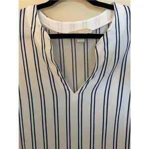 Michael Kors White and Navy Vertical Stripe V-Neck Tunic Women's Sz Large thumbnail 3