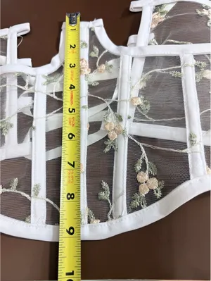 White Sheer Mesh Floral Lace-Up Boned Corset Top with Embroidered Lace thumbnail 7