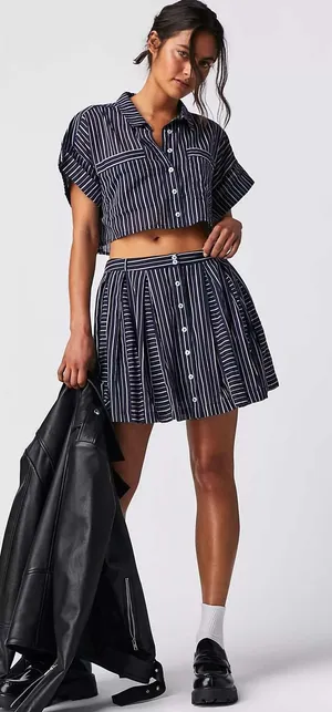 Free People Prepped and Ready Skort Set Size Small Navy‎ Blue Stripe NWT NEW thumbnail 1