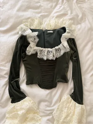 HOUSE OF CB JACINDA Forest Green Velvet Lace Trimmed Corset Top thumbnail 5