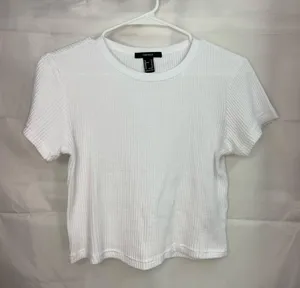 Forever 21 women’s solid white waffle knit short sleeve 100% cotton casual shirt thumbnail 1