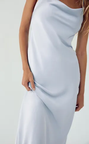 Zara dress wedding maxi slip midi satin effect baby blue coctail party date coctail thumbnail 9