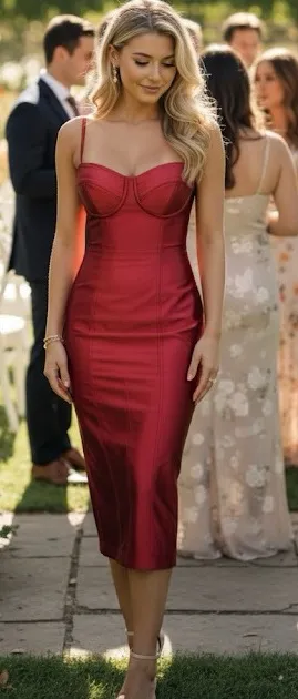 Red bodycon bustier dress midi small knee party thumbnail 1