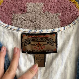 Faded Glory VTG Pinstripe Denim Button Front Cotton Vest White Blue Size Medium thumbnail 4