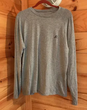 Russell LIGHT GREY THIN ATHLETICS LONG SLEEVE LOGO GRAPHIC TEE TOP thumbnail 1
