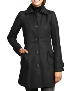 Anthro Tulle Dark Academia Navy Wool Blend Peacoat Minimalist City Chic Jacket S thumbnail 1