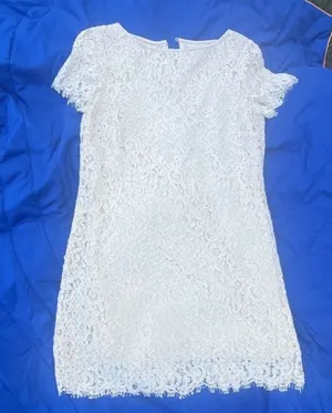 Zara Woman White Lace Short Sleeve Shift Dress Size M thumbnail 2
