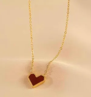 18K Gold Plated Red Heart Pendant Necklace for Women thumbnail 1