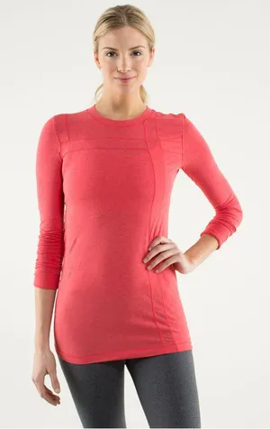 Lululemon Promenade Long Sleeve Athletic Active Top Shirt Red Asymmetric thumbnail 1