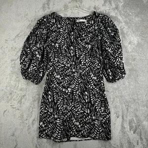 Zara Dress Womens Medium Black White Printed Kacy Puff Sleeve Mini Neutral Party thumbnail 3