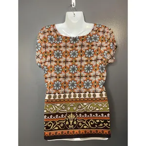 Nicole By Nicole Miller Shirt Womens XL Orange Boho Floral V Neck Top Blouse thumbnail 4