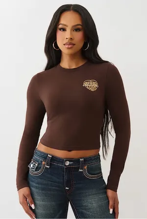 True Religion Glitter Puff Print Heritage Long Sleeve Baby Tee thumbnail 1