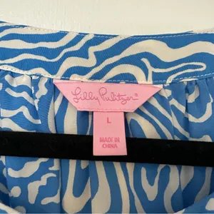 Lilly Pulitzer Camille Blouse Silk Night Swimming Blue White Print Womens Large thumbnail 4