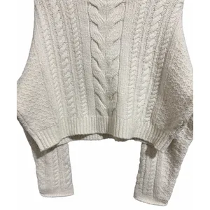 Anthropologie Pilcro Crop‎ Rolled Neck Cable Knit Sweater Ivory Women's Size Sm thumbnail 5