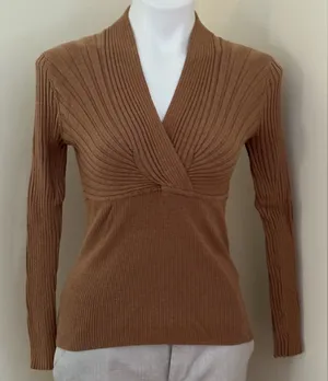 INC Warm Toffee V-Neck Crossover Ribbing & Subtle Pull Over Sweater Sz M thumbnail 1