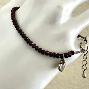 Purple beaded heart charm bracelet thumbnail 4