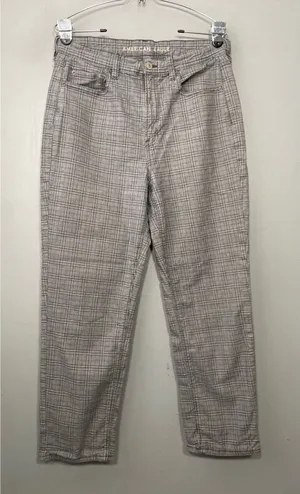 American Eagle Mom Straight Pants Size 14 Gray Plaid High Rise Preppy Trousers thumbnail 1