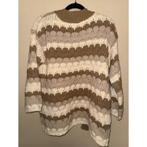 Altar'd State Stripe Chunky Knit Cardigan Brown Tan Cream Boho Oversized S Layer thumbnail 4