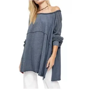 Free People My Girl Oversized Knit Tunic Top‎ Distressed Bohemian Blue Women's S thumbnail 2