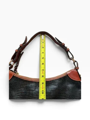 Dooney & Bourke black lizard embossed with rich brown leather hobo bag purse thumbnail 6
