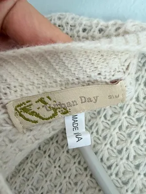 Urban Day Cream Waffle Knit Lace Up Back Sweater S/M thumbnail 3