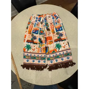 Sugarlips Postcard Print Wide Leg Crop Pants Tassel Hem Mediterranean Vacation thumbnail 3