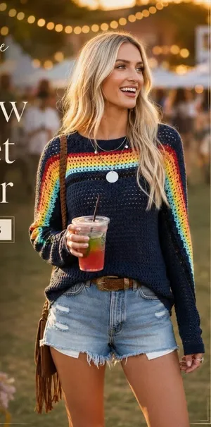 Maeve by Anthropologie Rainbow Stripe Crochet Sweater Sz S Boho Festival NWT thumbnail 1