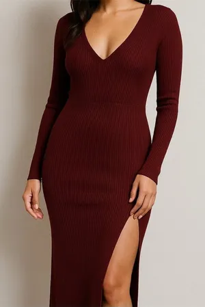 NWT Charles Henry Wine Long Sleeve Rib Sweater‎ Dress Women Size Medium thumbnail 1