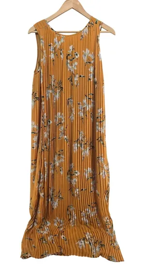 Banana Republic Maxi Dress Womens XS Pleated Floral Mustard Yellow EUC thumbnail 1