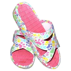 Unbranded white slip on sandals with colorful paw print design! thumbnail 1