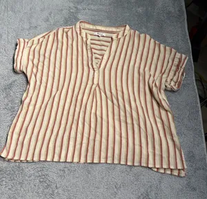 Madewell Striped V-Neck Women’s Top in Cream and Rust medium cotton thumbnail 1