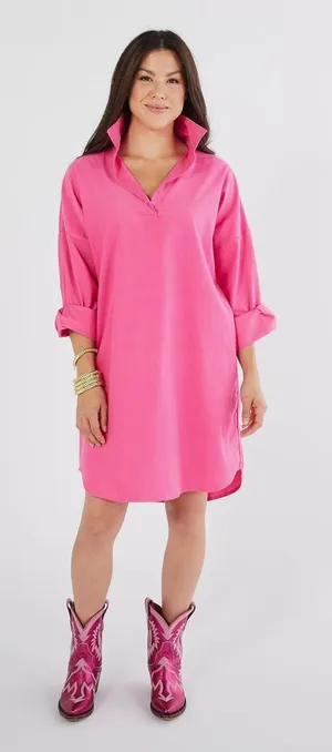 Caryn Lawn Preppy Corduroy Star Elbow Patch Dress in Pink thumbnail 1