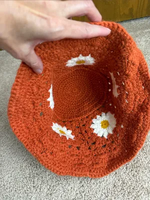 Source Unknown Crochet Flower Bucket Hat Orange Weaving Wide Brim Bucket Fisherman Cap thumbnail 3