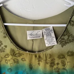 90s Kathie Lee Collection Sleeveless Floral‎ Dress M Green Blue Ombre Vintage thumbnail 5