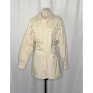 ZARA Natural Cream Shirtdress Mini Shirt Dress Buttons Pockets Twill Small thumbnail 2