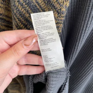 Free People Grey Yellow Stripe Sweet Confession Henley Waffle Knit Pullover thumbnail 14