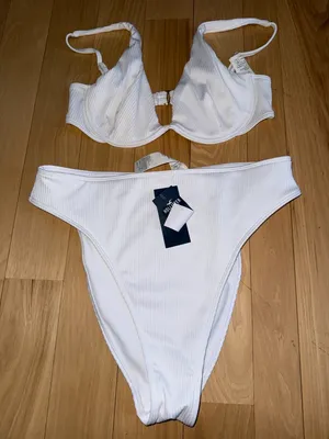 Hollister White Ribbed Bikini thumbnail 1