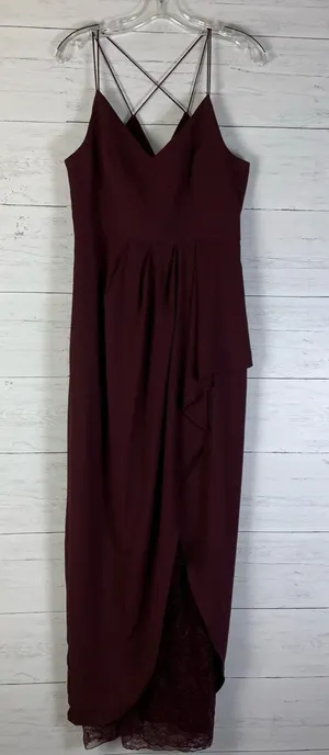 Forever New maroon wrapped strappy dress front slit size 8 thumbnail 1