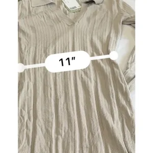 H&M NWT Rib Knit Dress Women's M Beige Tan V Neck Collared Bodycon Midi thumbnail 13