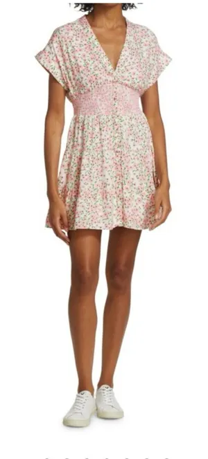 ALICE + OLIVIA Keela Floral Print Smocked Button-Front Dress thumbnail 1