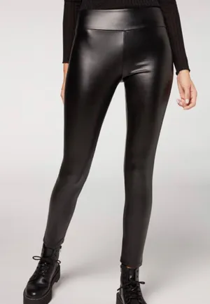 Express NWT high waisted faux Thermal leather pull on leggings Size S thumbnail 2
