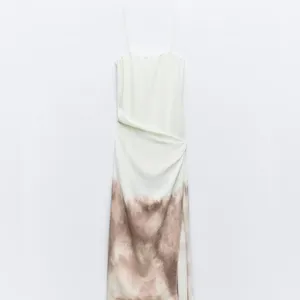 Zara NWT ombré tie dye beige brown white midi maxi dress with side slit thumbnail 14