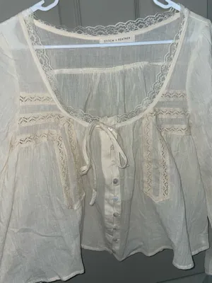 Stitch and feather top blouse White Size M thumbnail 3