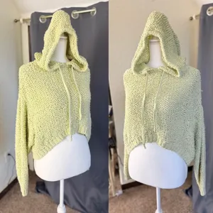 Pilcro Sailcloth Chunky Knit Cropped Pullover Hoodie Womens Size XS Lime Green thumbnail 12
