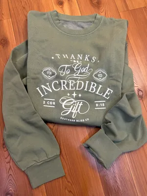 Southern Bliss Co His Incredible Gift Crewneck Sweatshirt Olive Green Large thumbnail 1
